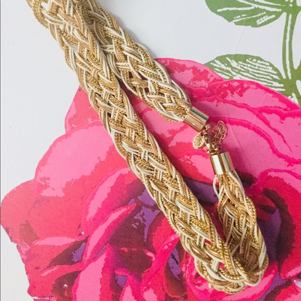 Brand new gold and white woven choker.
